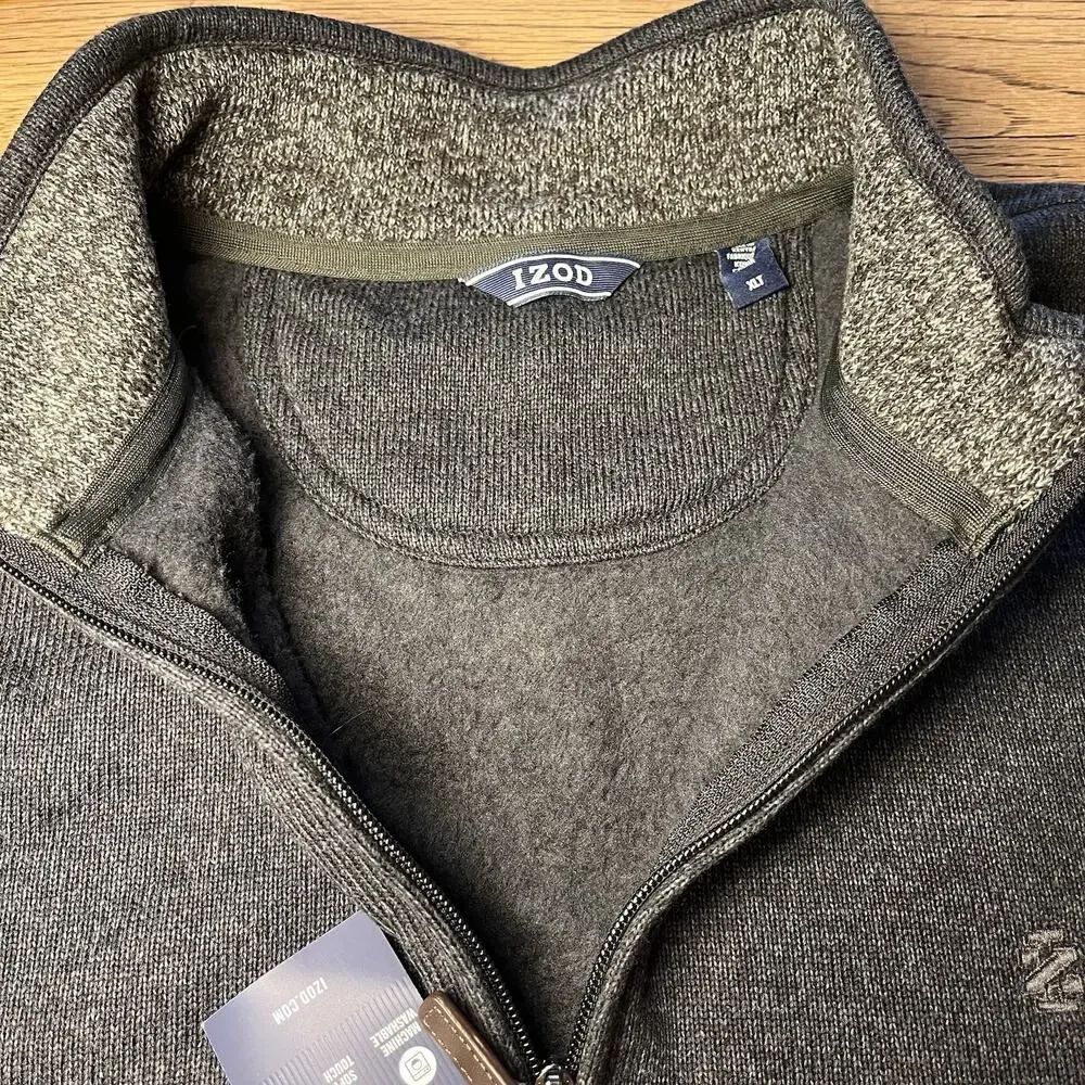 Izod Men XLT Tall Pullover Sweater Fleece Long Sleeve Black 1/4 Zip Holiday $80